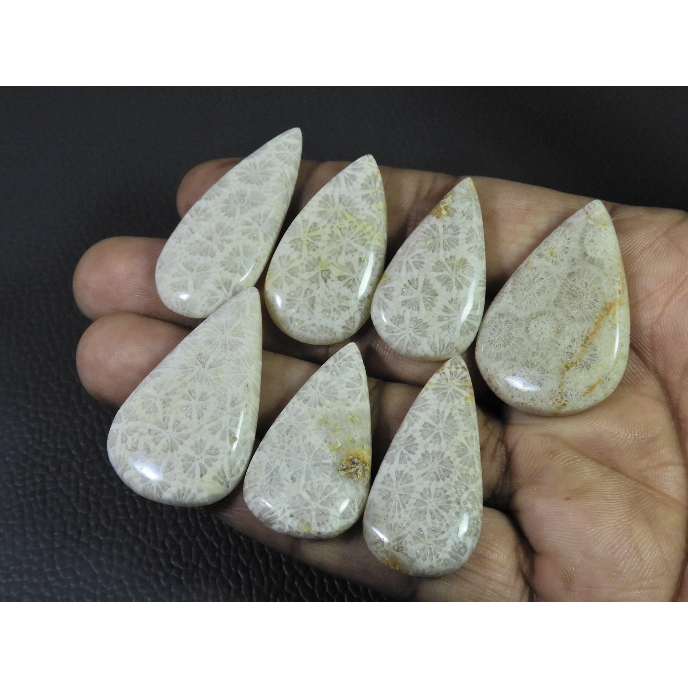 210Cts. Natural Fossil Coral Pear Cabochon Loose Gemstone 7Pcs Lot C-1899