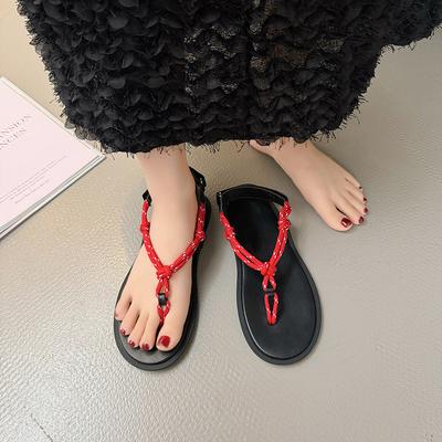 Large Size Casual Sandals Women's 2025 European and American New Flat Bottom Thick Sole Cross Sandals Foreign Trade Models