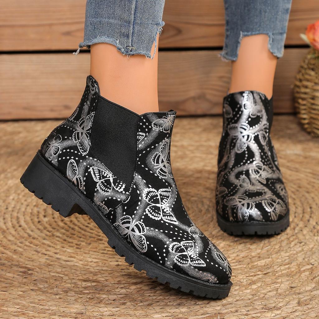 Large Size Printed Martin Boots for Women's Autumn and Winter New European and American Style Chelsea Boots for Women