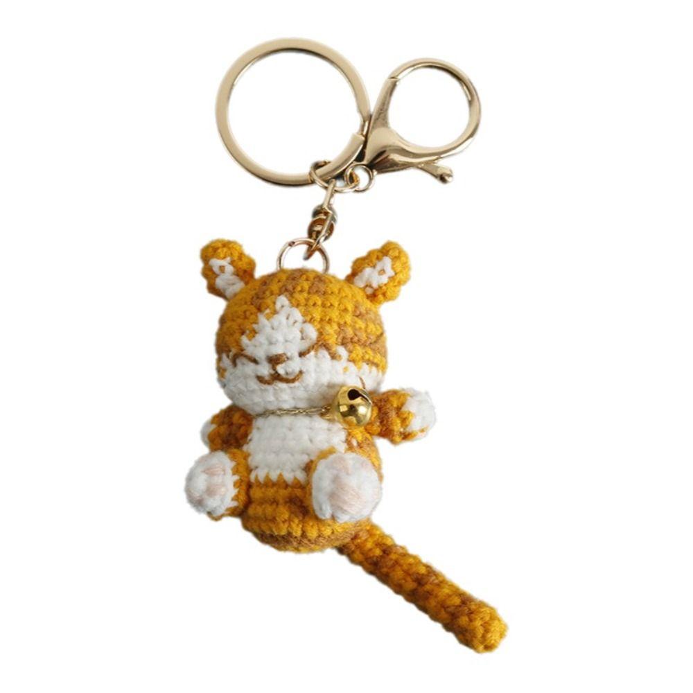 Animal Handwoven Cat Pendant Knitting Doll Cat Key Chain Creative Crochet Kitten Keyrings Backpack