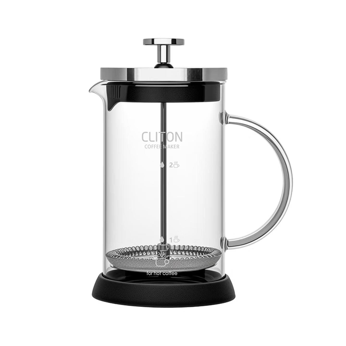 

CLITON Glass French Press Coffee Maker with Filter, Home Coffee Machine with Coffee Filter, French Press Coffee Pot чорний