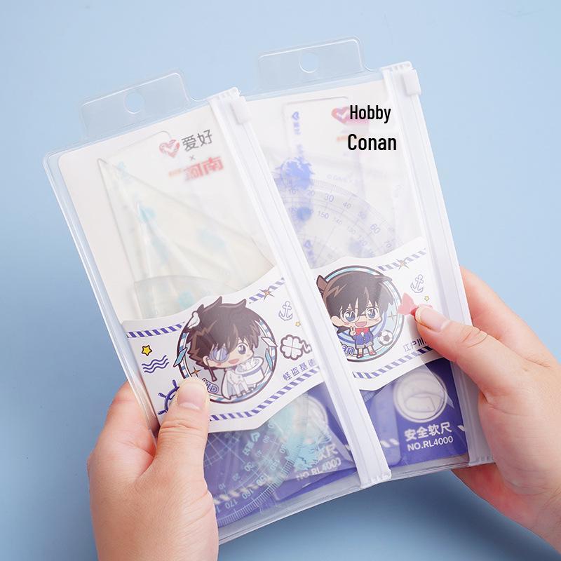 Conan Soft Ruler Set: 15cm Transparent Ruler, Multifunctional Triangle, Soft Straight Ruler, and Square for Students 15cm