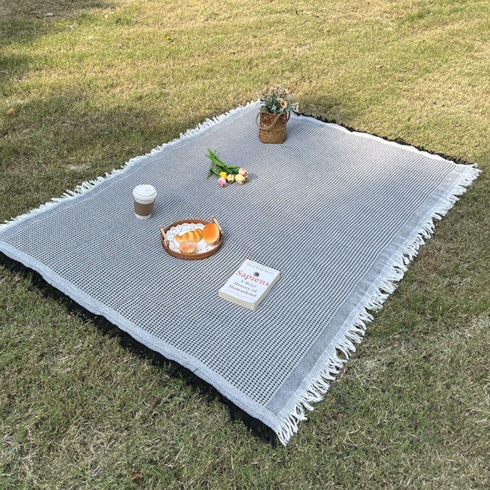 With Tassel Waffle Weave Tablecloth Thickened Outdoor Lawn Floor Mat  Outdoor