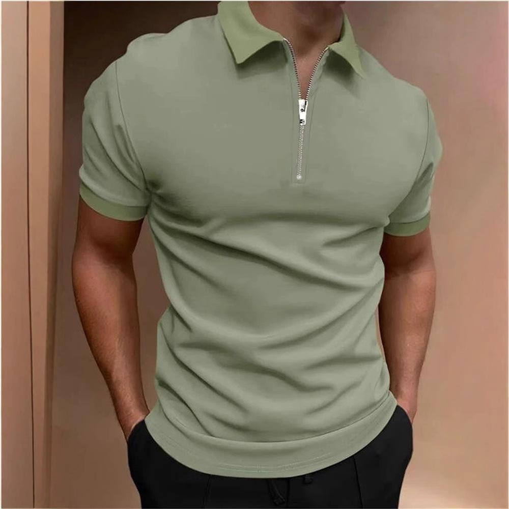 European and American Style Men's Summer Solid Polo Shirt Short Sleeve Turn Down Collar Top Casual Slim Fit T-shirt