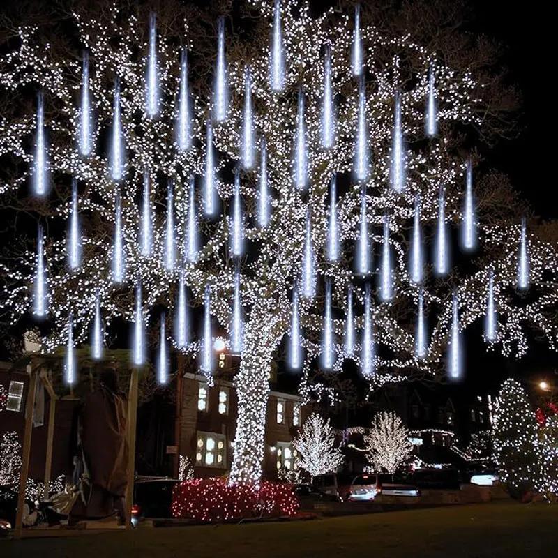 LED Meteor Shower Rain Lights Waterproof Falling Raindrop Fairy String Light Christmas Decoration 2025 Outdoor Holiday Party