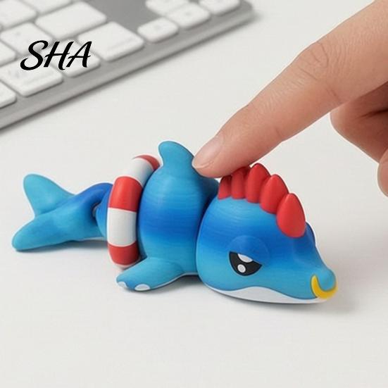 Dolphin Fidget Toy 3D Printed Articulated Figurine, Swim Ring Toy, Marine Animal Flexible Joints Decor for Backpack Handbag Purse Charm Backpacks