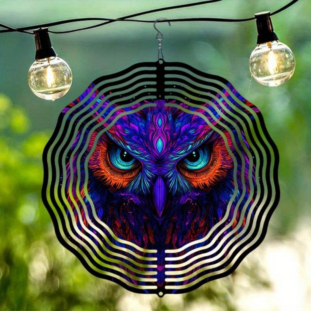 1 Stück 2D Metall Garteneule Windspiel Dynamisch Drehend Outdoor Dekor für Hof Terrasse Rasen Hinterhof Windmühle Windfang Gartenkunst