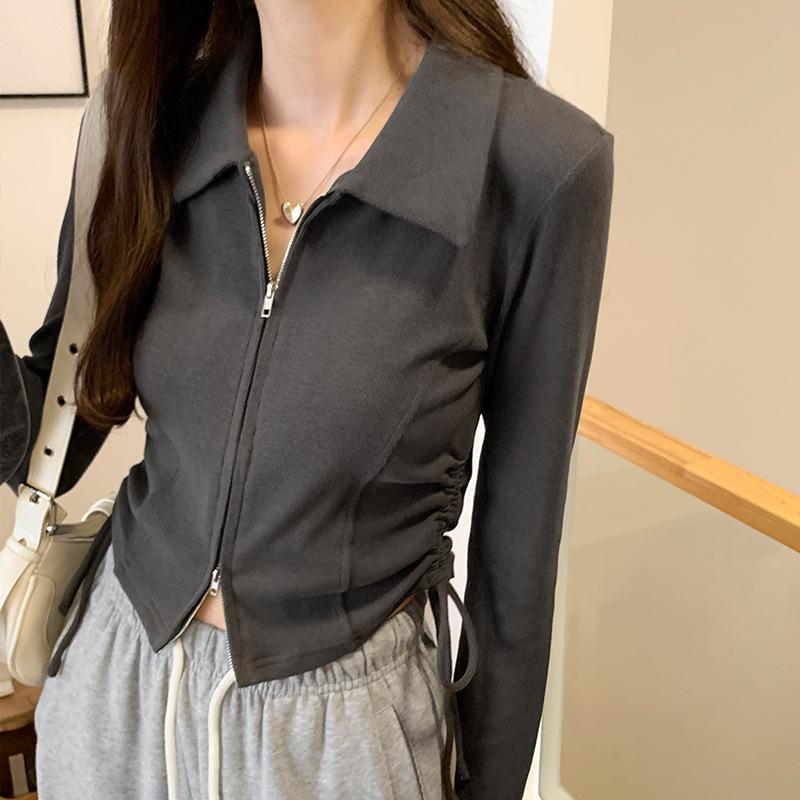 

Футболка с длинными рукавами и застежкой-молнией в американском стиле для женщин, новая осенняя футболка с коротким топом для горячих девушек XL