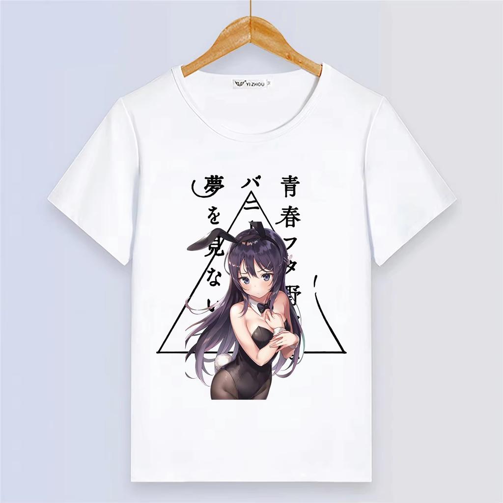 Anime Rascal Does Not Dream of Bunny Girl Senpai Estate Manica Corta Stampa Cartoni Animati Ragazze Bianco Modal Uomini e Donne Maglietta
