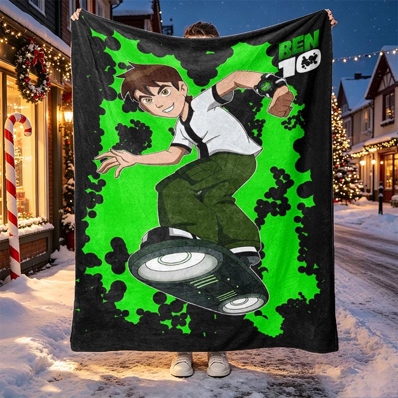 Ben 10 Cartoon Pattern Blanket for Home Decoration, Bed, Sofa, Car Travel, Camping, Suitable for All Seasons, Birthday Christmas Gift