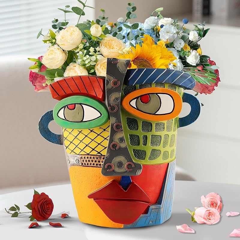 Brutalist Abstract Face Planters Pots Head, Unique Abstract Flower Pot, Funny Planters Decoration Flower Resin Face Flower Pot for Indoor and Outdoor Modern