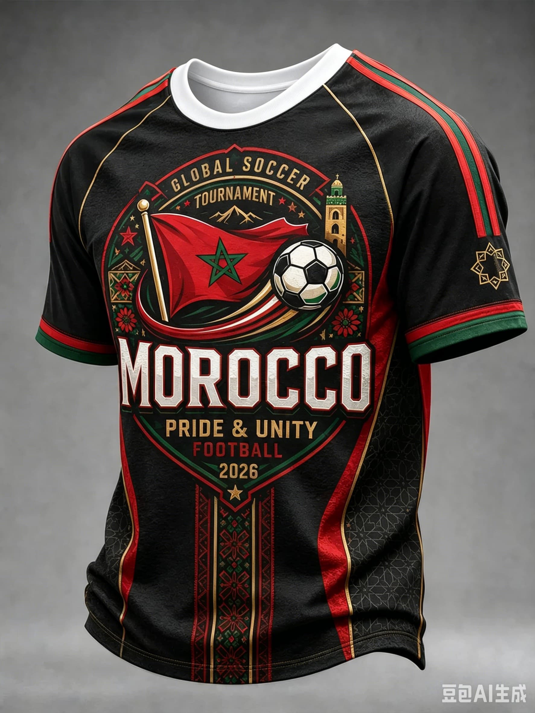 Huiteng14 Zomer Heet Verkocht Gezins Matching Marokko 3D Geprint Kortademig T-shirt Voetbalfan Sneldrogend Ademend Sport T-shirt 4XL