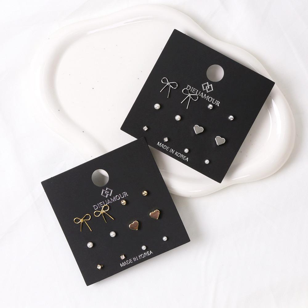 Dieuamour [12Pack] Silk Ribbon Pearl Daily Earring Set