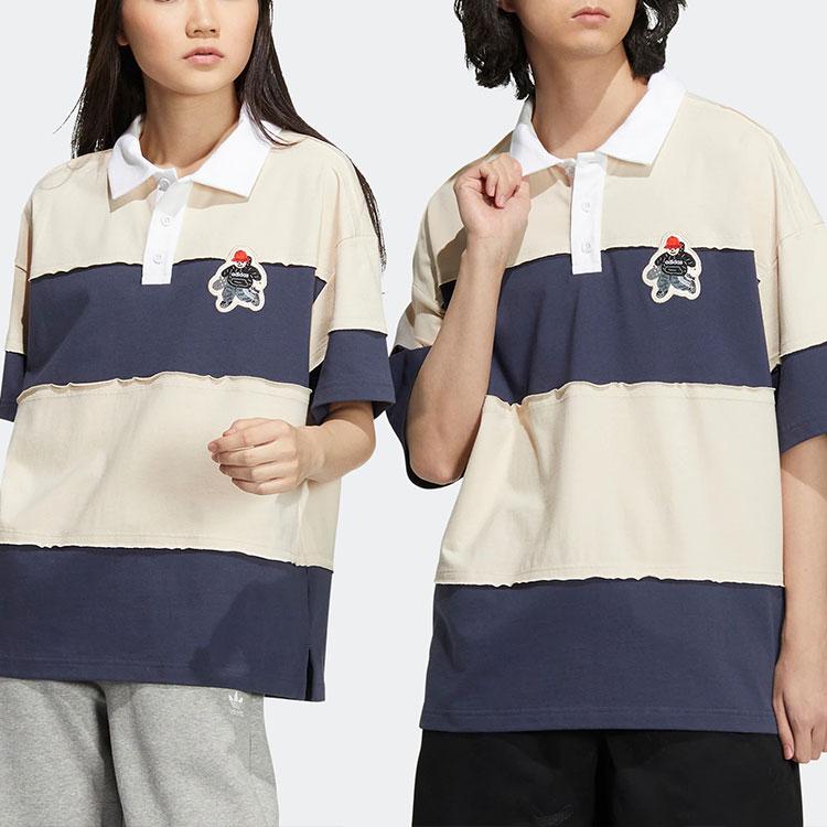 Adidas Tanabata Cartoon Stripe Polo Shirt - Originals Unisex Tops Beige HR3467