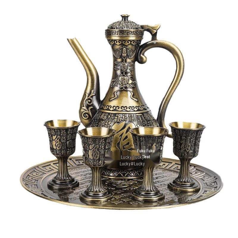 Traditional Chinese Bronze Wine Set with Tray
