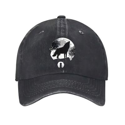 Wolf Huilend naar Maan Baseballpet Unisex Verstelbaar Katoen Casual Zwart Denim Hoed voor Buiten