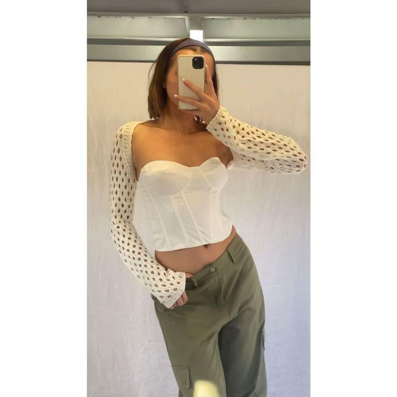 Liangli European and American Summer Hollow Sexy Crop Top Small Waistcoat Long Sleeves Tops Women