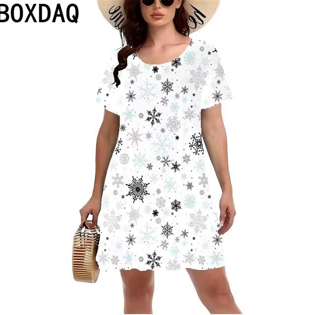 3D Digital Printing Dresses Women's Summer Short-sleeved O-neck Casual Loose Dress