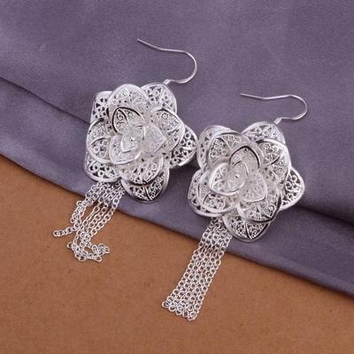 925 Silber Elegante Hohle Blume Frauen Niedlich Beliebte Schöne Charm Ohrring Schmuckgroße Ohrringe