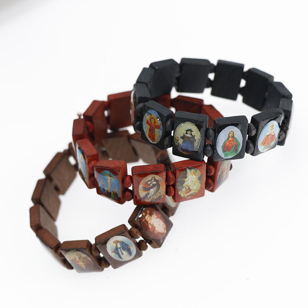 Natürliches Holz Katholischer Schmuck Jungfrau Maria Jesus Christlicher Glaube Rosenkranz Armband Religiöser Schmuck Großhandel