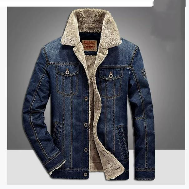 Young Men's Autumn and Winter Plus Velvet Denim Jacket Casual Denim Jacket Loose Large Size Thick Multi-bag Cotton Coat