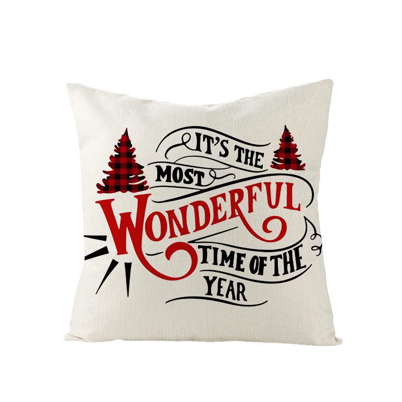Christmas Pillow Cover Christmas Pillow Polyester Cartoon Print Holiday Home Sofa Cushion Cover