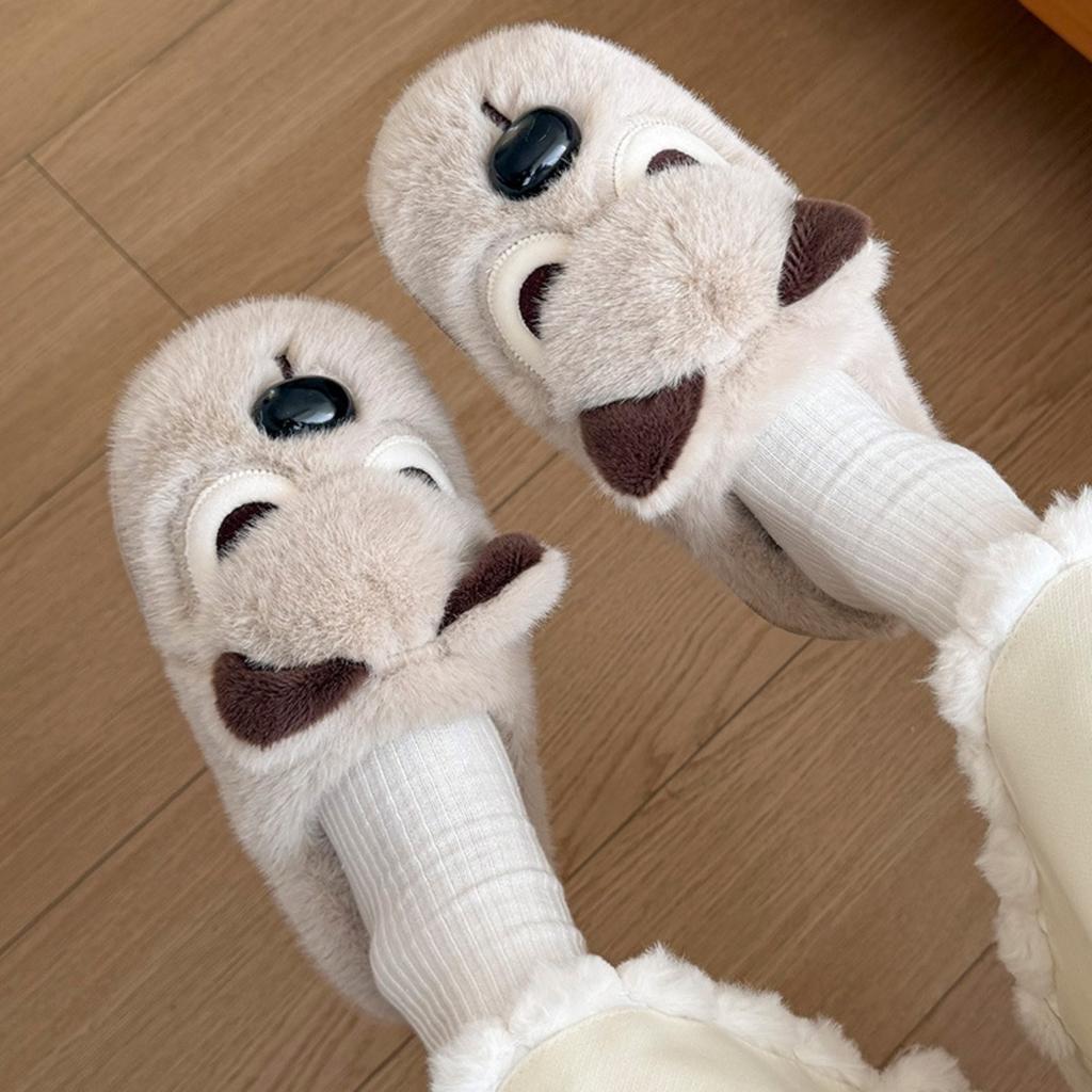 Cartoon Angry Dog Cotton Dragging Home Cotton Slippers Women's Plush Cotton Slippers Men's Warm Shoes Baotou Dragging Women
