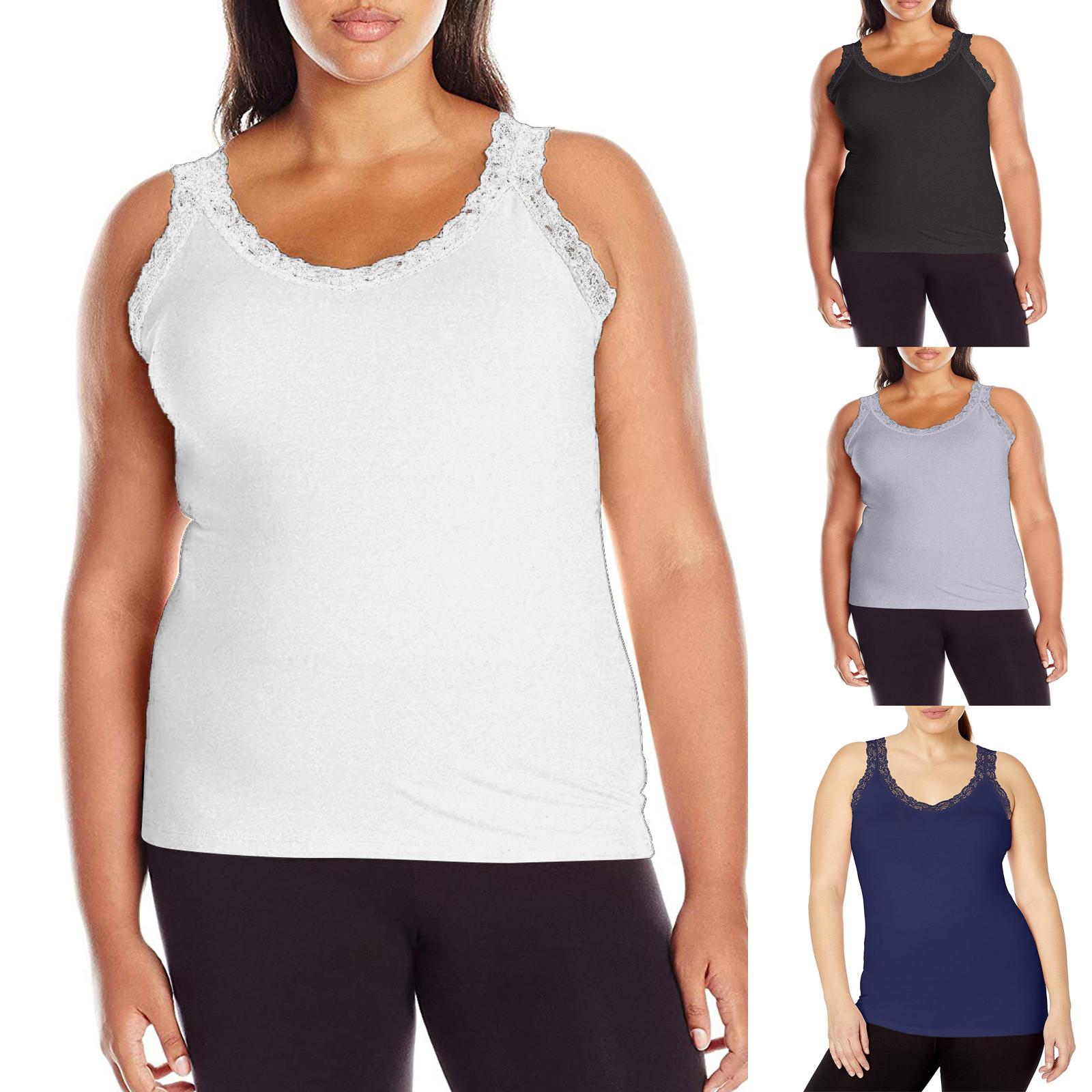 

Plus Size Ladies All-Match Blouse Bottoming Shirt Solid Color Lace Vest