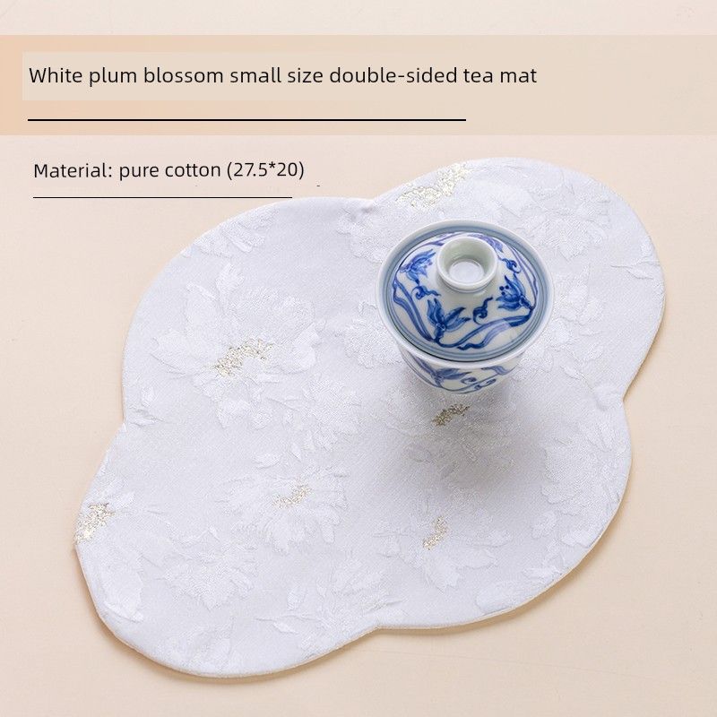 

Hot Tea Room New Chinese Fan-Shaped Plum-Shaped Fabric Cotton and Linen Double-Sided Tea Mat Cloth Cushion Tea Utensils 08. White Plum Blossom (pure cotton)