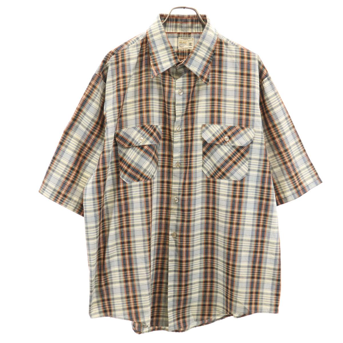 

BIG MAC 70-е винтажная рубашка с коротким рукавом в клетку XL серая JCPenney мужская б/у