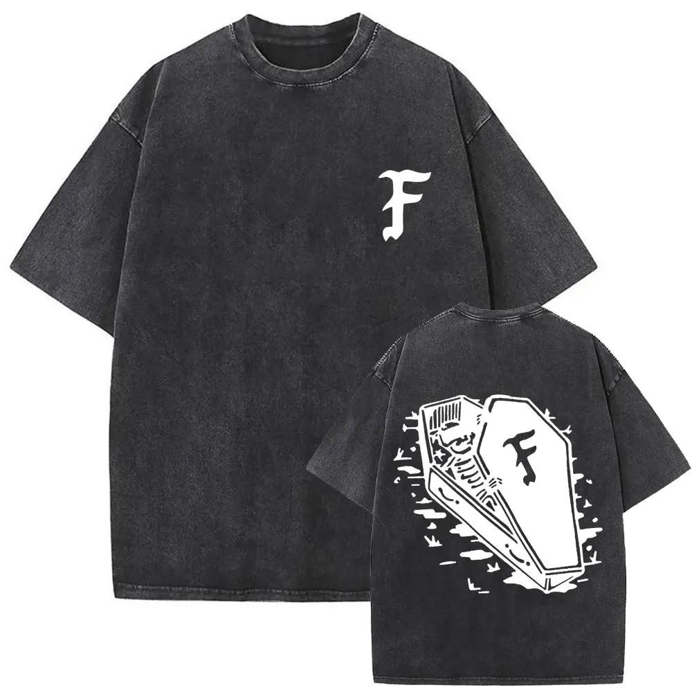 Fashion Vintage Washed Forward Observations Group Battle Tribe From The Grave Pull Over Print T-shirts Skeleton Male