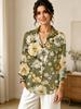 Women's Purple Floral Print V-Neck Long Sleeve Blouse Elegant Casual Shirt
