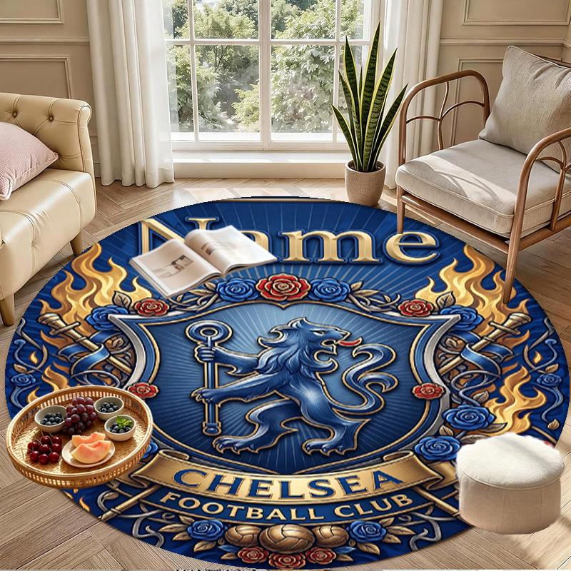 Custom Name Personalized Chelsea Football Club Print Round Rug, Versatile Home Decor Carpet, for Playroom, Apartment, Balcony, Entryway, Hallway Gift
