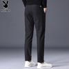 PLAYBOY Casual Pants for Men, Spring And Summer Trousers, Business Slim-Fit Trendy Elastic Long Pants, Black, Size 29