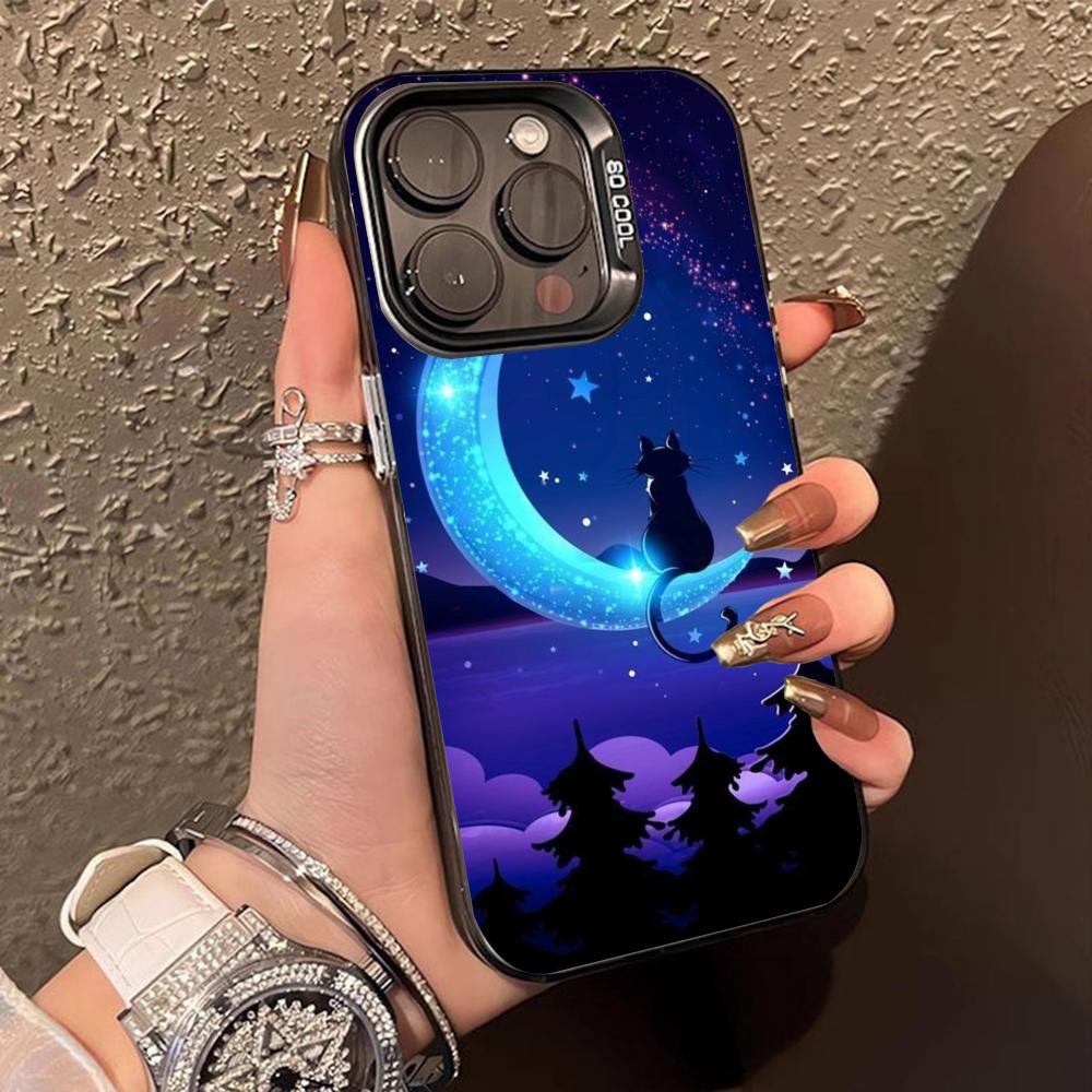 

Luna Moon Cat Mobile Phone Case for iPhone 17 16 15 14 13 12 11 X XR XS 8 7 Air Pro Max Plus Translucent Colorful Cover Pretty iPhone 7 Plus