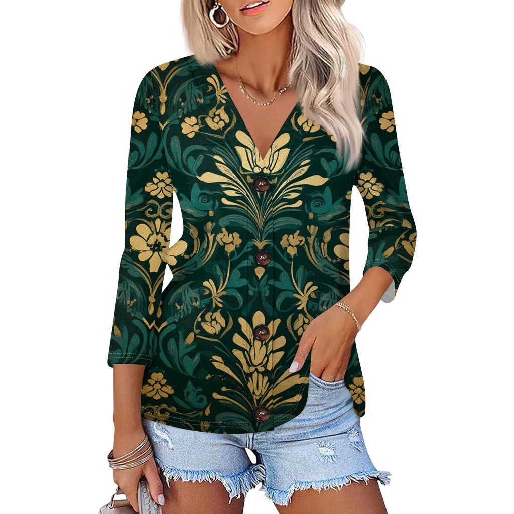 Dames avslappet mote blomsterprint trekvart erme knapp cardigan topp