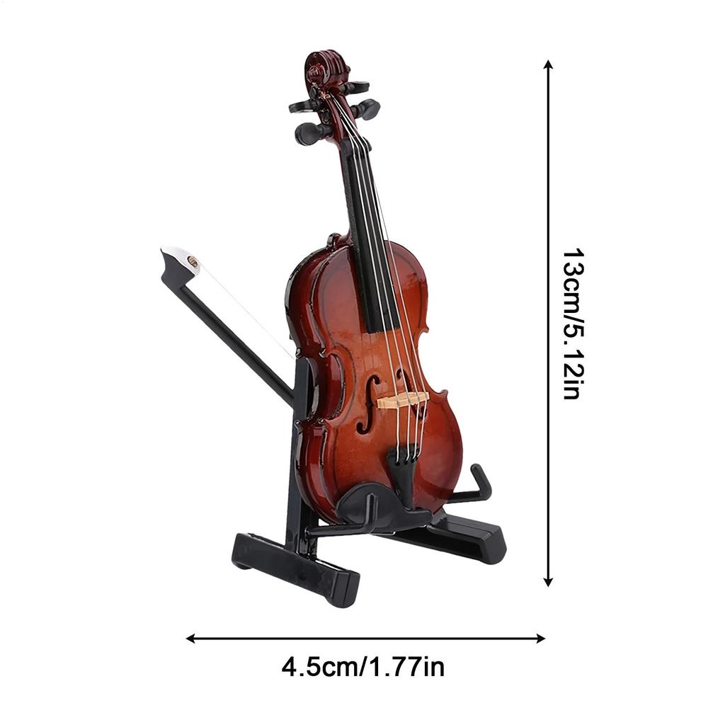 Wooden Miniature Violin With Stand Mini Violin Figurine Miniature Model With Stand Collectible Wooden Display Accessory Desk
