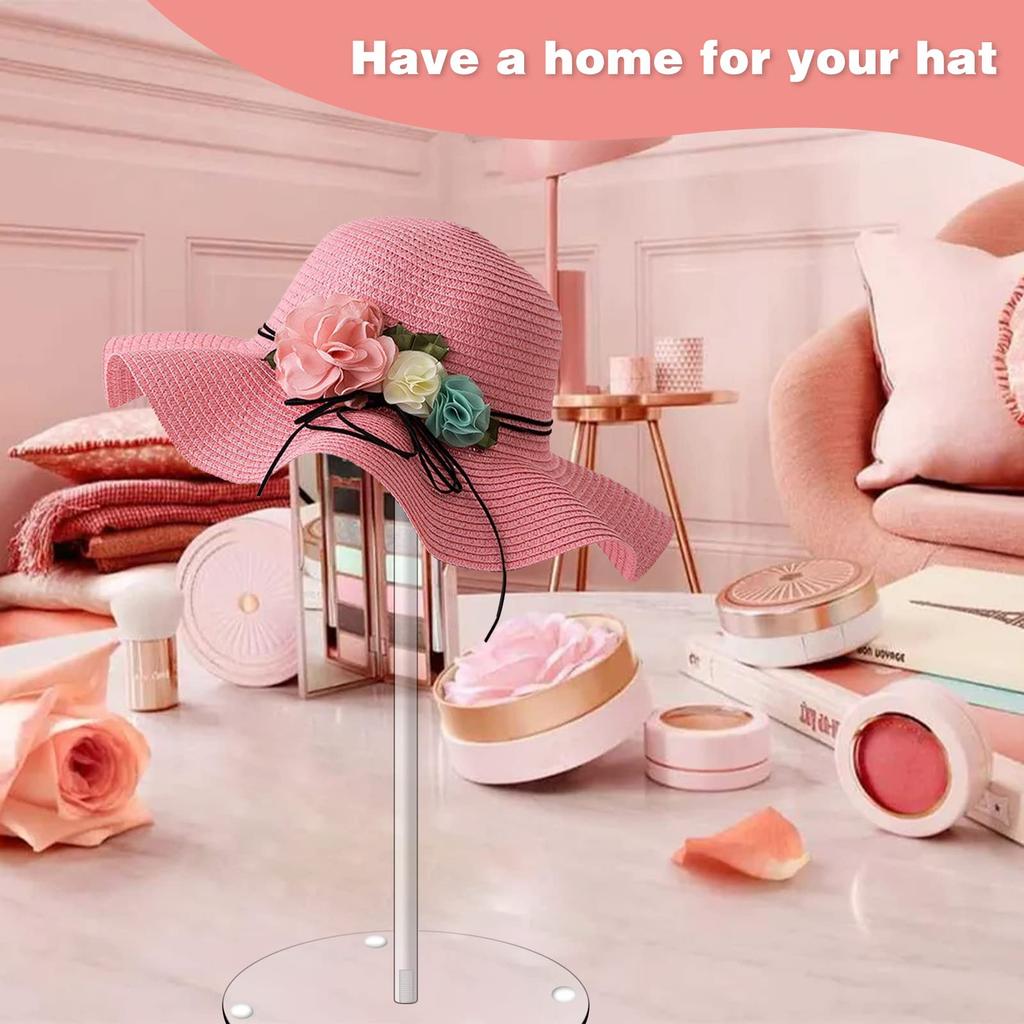 Hat Stand Wig Display Rack Clear Acrylic Table Top Hat Holder Display Round Pedestal Stand for Round Bucket Hats
