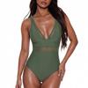 Swimsuit for Women Deep V Neck Mesh Panel Bathing Suit Tummy Control Backless Swimwear Beachwear