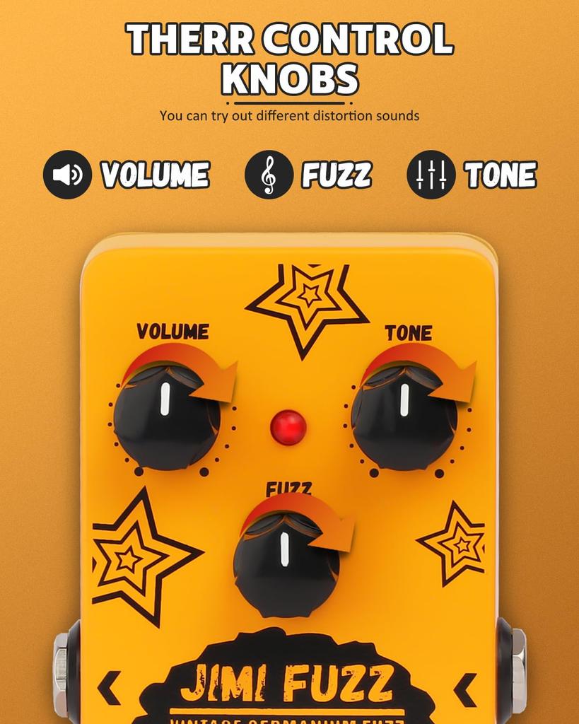 STRICH Jimi Fuzz Guitar Pedal Compact Electric Guitar Mini Fuzz Classic Sound Control True Bypass for Electric Guitar Orange Volume/Tone/Gain