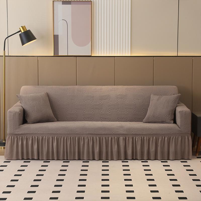 Elegant Jacquard Pleated Sofa Cover with Skirt Stretchable Non-Slip Fit for 1/2/3/4 Seater Couches Living Room Hotel Decor