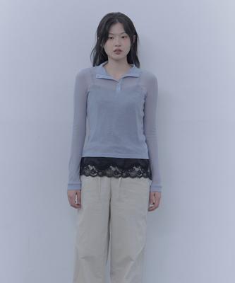 Haebeueoweil Sheer High-Neck T-Shirt (Bl)