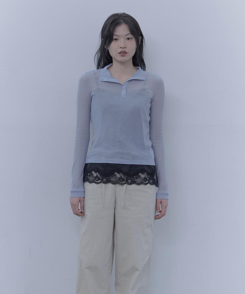 Haebeueoweil Sheer High-Neck T-Shirt (Bl)