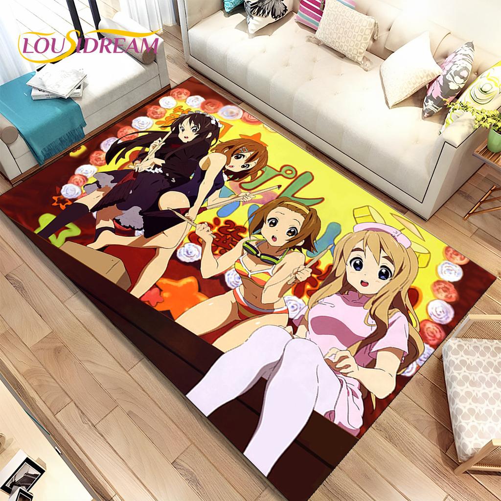 K-ON Kreskówka Urocza Lolita Kawaii Dziewczyny Dywanik Obszarowy, Dywanik Dywanowy do Salonu Sypialni Sofa Wycieraczka Dekoracja, Antypoślizgowa Mata Podłogowa 3D