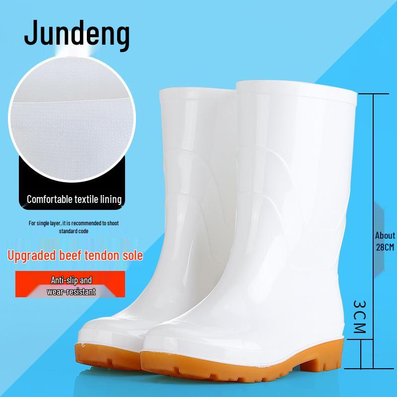 Military-Style Non-Slip White Rubber Boots for Men and Women - Thickened Wading Work Shoes