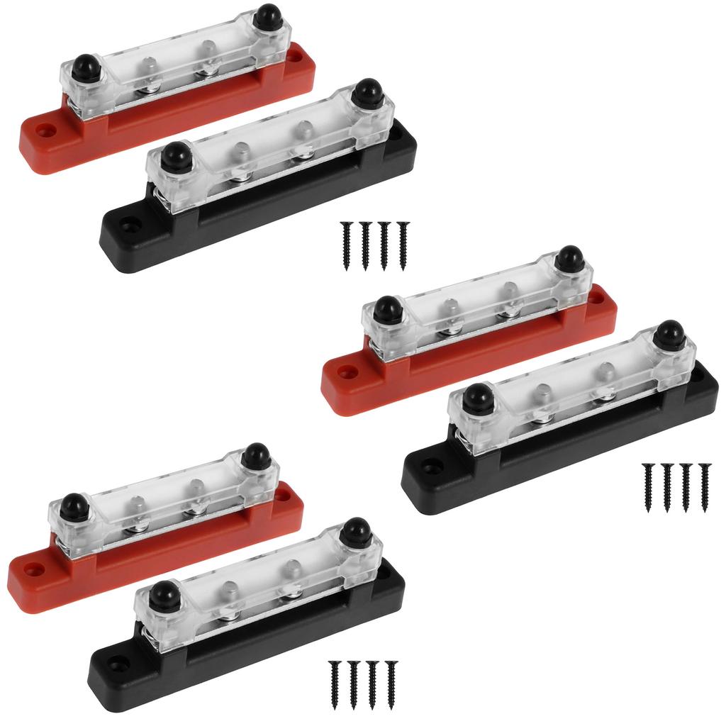 150A 48V M6 Bus Bar Terminal Battery Power Distribution Block with Cover 4Way Terminal Block Positive Negative for Boat RV Truck