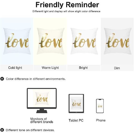 Uxcell Throw Pillow Cover Gold Love Letter Printed Modern Square Pillow Shams Bronzing Flannelette Cushion Cover for Bedroom Sofa Car,18 X 18 Inches