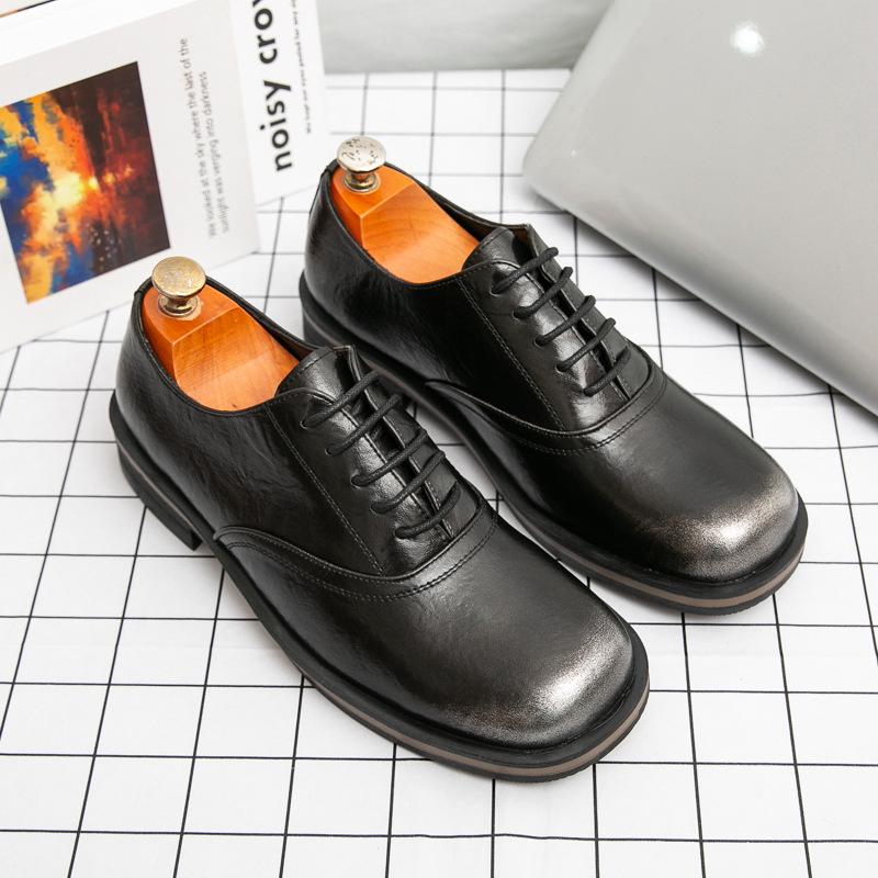

Summer dress business leather shoes men s soft sole large size leather shoes men s black casual men s shoes British square head shoes 46 серебряный