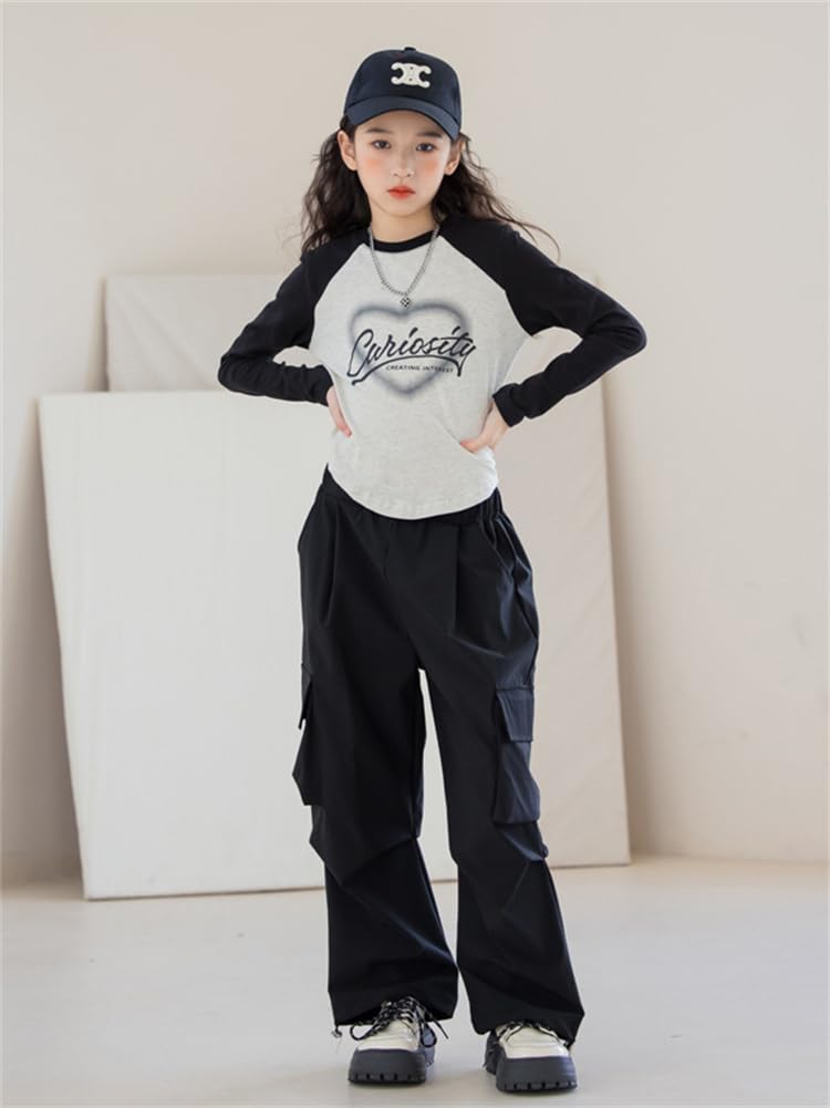 Roupas Conjunto de 2 peças Meninas Juniores Configuração Meninas Moletons Manga Longa Calças Esportivas Roupas Esportivas Moletons Conjunto Top e Bottom Roupas Infantis Elegantes 120