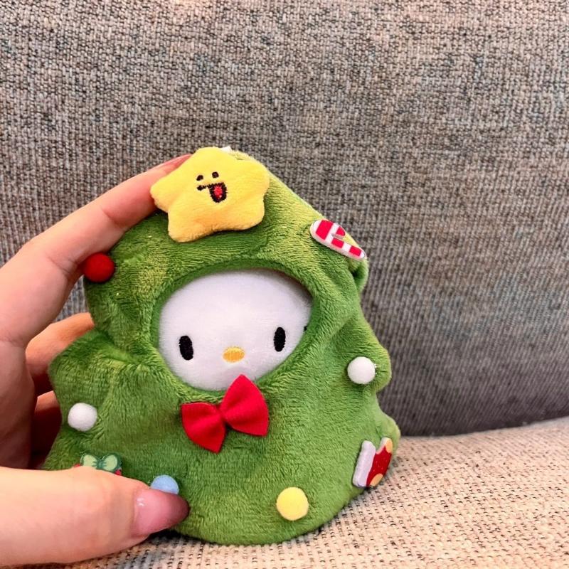 10Cm Hello Kitty Plush Keychain Christmas Tree Shaped Cartoon Stuffed Doll Backpack Hanging Chain Detachable Keychain Fans Gift